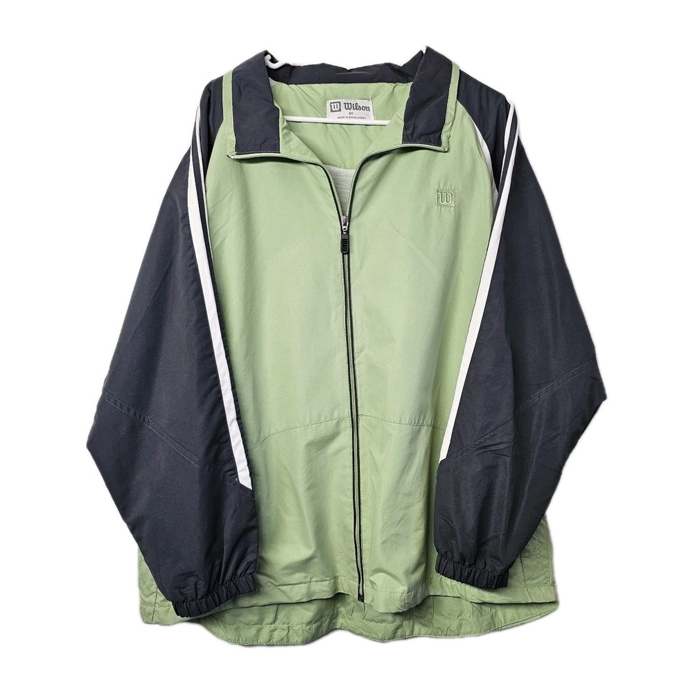 Wilson Jacket Mens 2XL Green Gray Full Zip Track Windbreaker‎ Athletic Lined